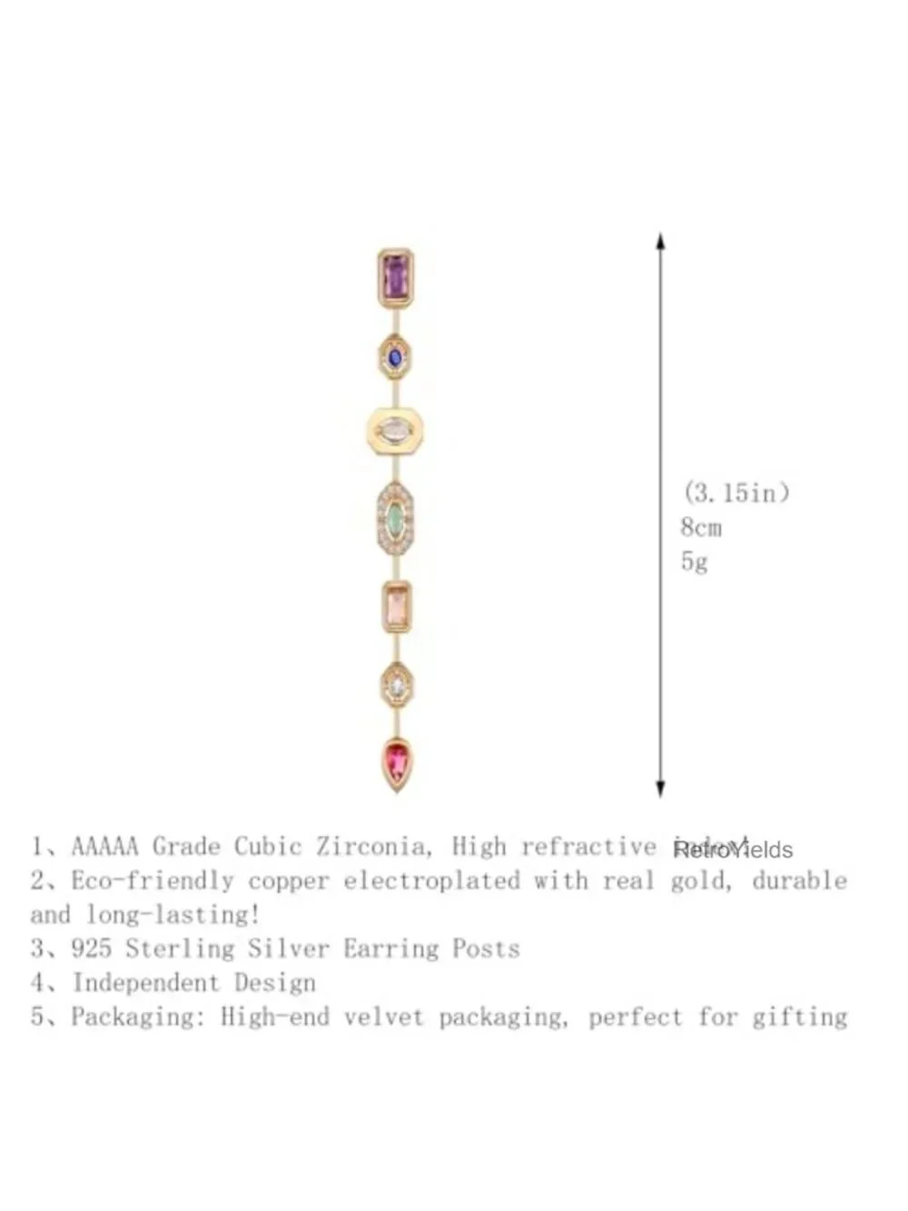 Long Crystal Dangle Earrings Sterling Silver CZ Rhinestone Drop for Wedding
